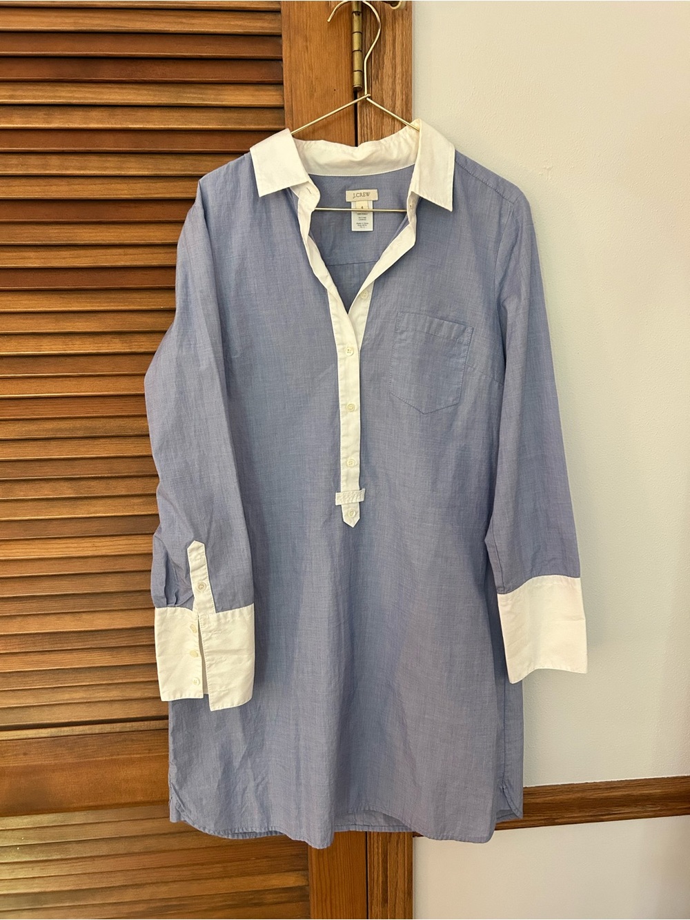 J. Crew Light Blue Tunic Shirt Dress with White Trim